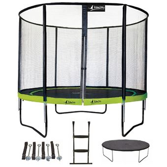 Kangui   Trampoline de jardin rond 305 cm + filet + échelle + bâche + kit ancrage | PUNCHI Vert - 1