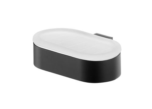 Bisk 02954 FUTURA Porte-savon mural en verre givré avec support, Noir, finition satinée, 13. 5 x 11 x 4 cm