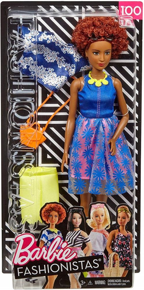 Coffret poupee barbie fashionistas barbie noire : daisy love robe bleu avec jupe jaune et haut bleu - poupee mannequin
