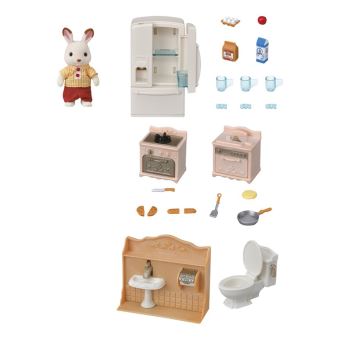 Poupée - SYLVANIAN FAMILIES - La famille Lapin Crème - Articulée et habillée avec soin