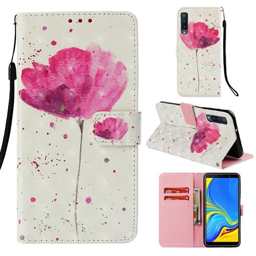 Etui en PU impression de motifs décor points lumineux fleur rouge pour votre Samsung Galaxy A7 (2018) A750