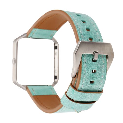 Bracelet en cuir simple avec cadre en métal pour Fitbit Blaze - Vert