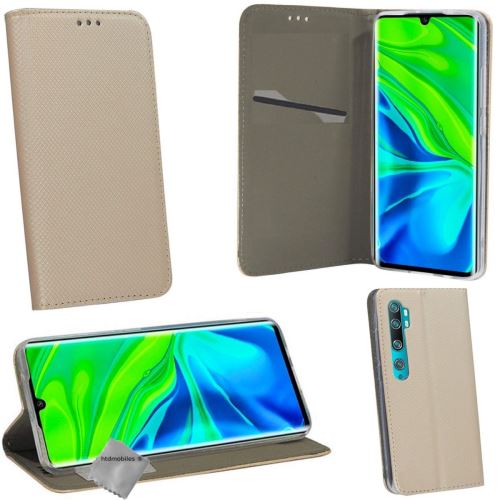 Housse portefeuille avec coque intérieure en silicone pour Xiaomi Mi Note 10 - film ecran inclus - OR MAGNET