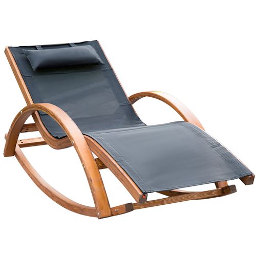Chaise longue fauteuil berçant à bascule transat bain de soleil rocking chair en bois charge 120 Kg noir