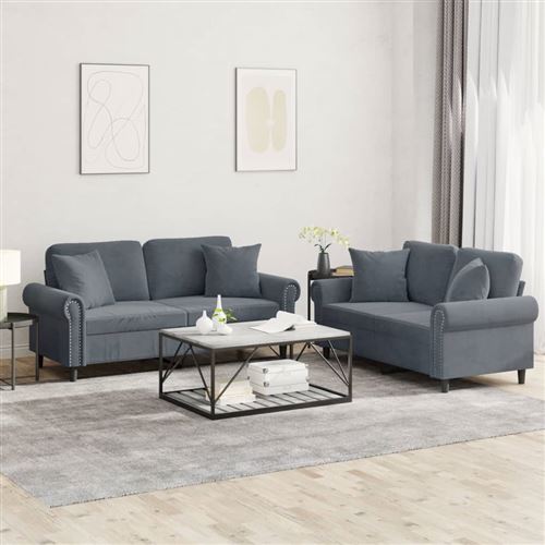 Non Communiqué Gris Foncé Vidaxl Ensemble De Canapés 2 Pcs Avec Coussins Velours