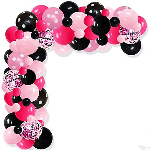Arche Ballon Anniversaire FONGWAN 123 Ballons en Latex Confettis Noir Rouge Rose, pour Décorations de Fête, Mariage