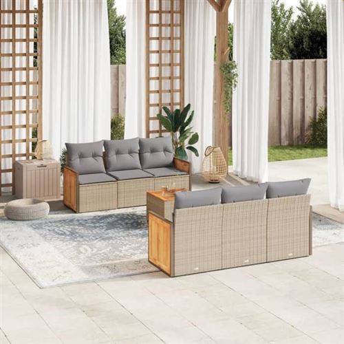 VIDAXL  Salon De Jardin Avec Coussins 7 Pcs Beige R&eacute;sine Tress&eacute;e