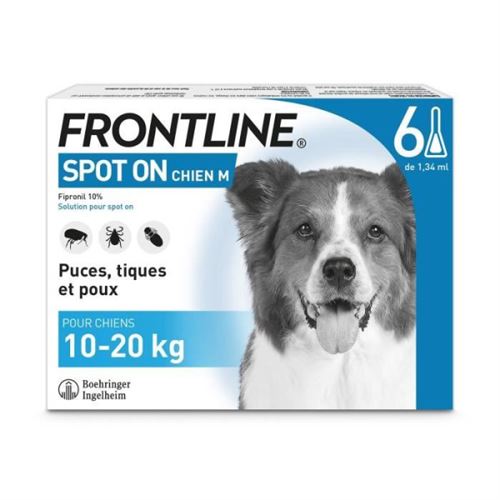 Comparer les prix de FRONTLINE 6 pipettes Spot On Chien M 10 a 20 kg Puces tiques et pou