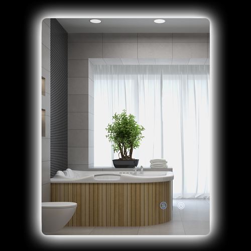 Miroir rectangulaire mural lumineux LED de salle de bain Kleankin 80 x 60 cm Luminosité réglable Blanc transparent