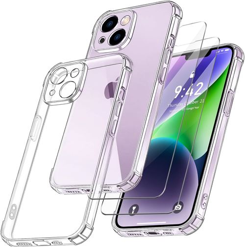 Coque antichoc pour iPhone 14 Plus (6,7) et 2 Verres Trempé Film Protection Ecran Little Boutik®