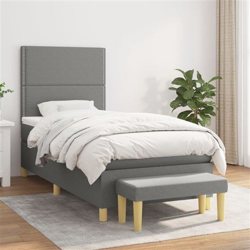 vidaXL Sommier à lattes de lit avec matelas Gris foncé 90x200 cm Tissu3137046