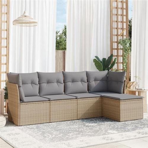  Vidaxl Salon De Jardin Avec Coussins 5 Pcs Beige R&eacute;sine Tress&eacute;e