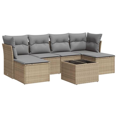 VIDAXL Salon de jardin avec coussins 7 pcs beige r&eacute;sine tress&eacute;e sans table