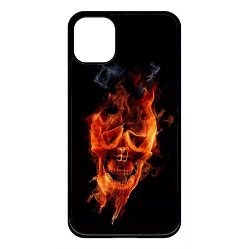 Coque My-Kase pour iPhone 11 - crane en feu fire skull - Plastique Noir