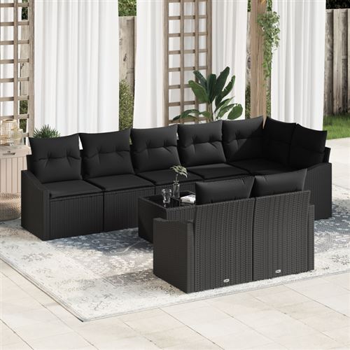 vidaXL Ensemble de canapé de jardin 9 pc Noir polyrotin