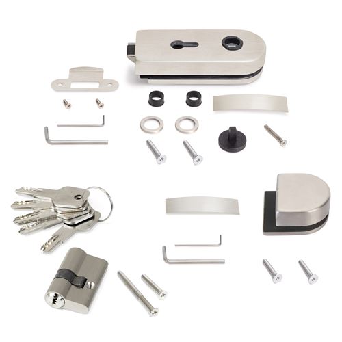Non Communiqué Acier Inoxydable Emuca Kit De Serrure Et De Gâche Pour Portes En Verre Doubles, Loquet Horizontal Pour Porte En Verre 8-12Mm, Acier, Finition Inox