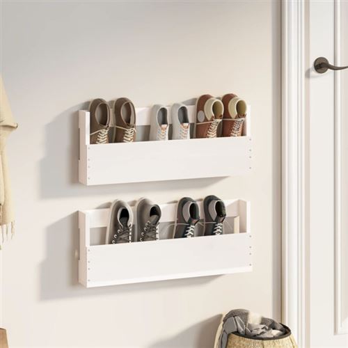 VIDAXL - Étagère à chaussures murale - Pin massif - Blanc - 59x9x23 cm - Image 3