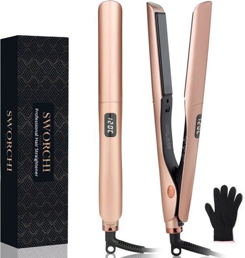 Lisseur Cheveux - Professionnel - 2 En 1 - C&eacute;ramique - Temp&eacute;rature R&eacute;glable - Arr&ecirc;t Automatique