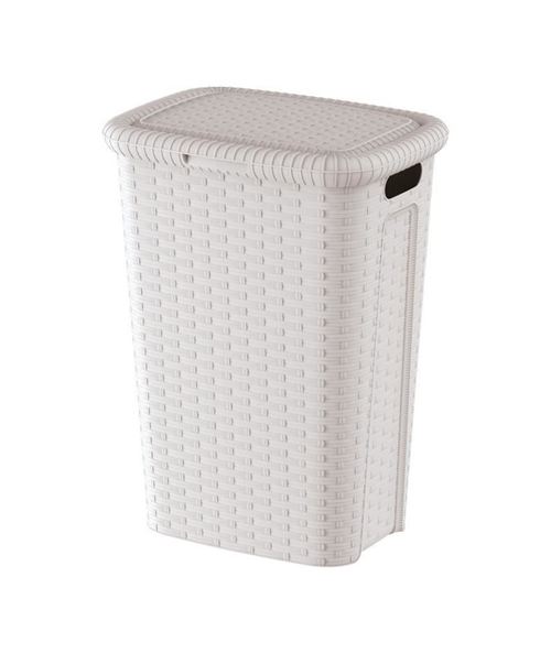 mondex coffre a linge - 53 l - imitation osier - blanc