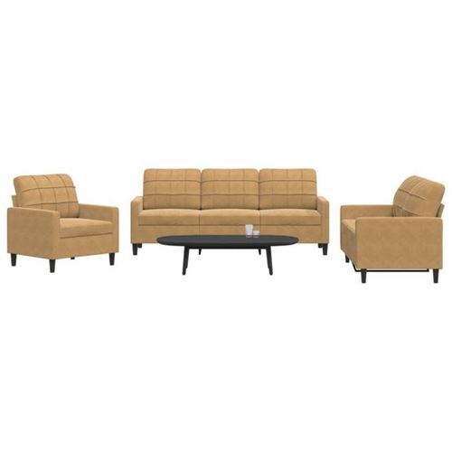 Non Communiqué Marron Vidaxl Ensemble De Canapés 3 Pcs Avec Coussins Velours, Canapé, Siège De Canapé, Canapé Relax, Canapé Confort, Chaise 3278358