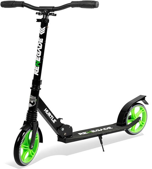 Trottinette Hurtle - 2 Roues avec Guidon T-Bar Réglable - Noir / Vert - Pliable