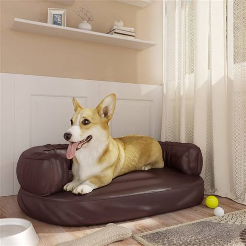 Comparer les prix de vidaXL Lit pour chien ergonomique Mousse Marron 60x42 cm Similicuir