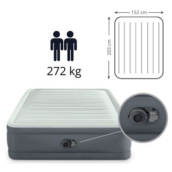 Intex Prem'Aire I Lit Gonflable 2 Personnes Gris - Confort Et Facilité