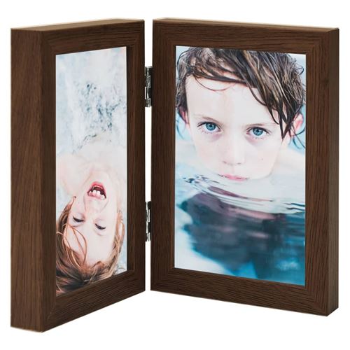 vidaXL Cadre photo dépliable en deux Marron foncé 2x(21x29,7 cm)