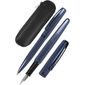Stylo plume et stylo roller - Rechargeable - Avec étui - Pointe médium - Online - Métal - Bleu nuit - 1