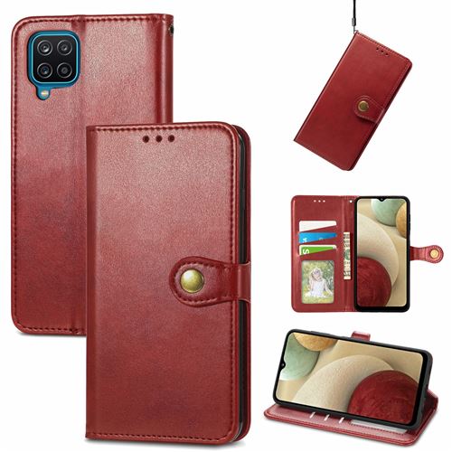 MPFRANCE Housse pour Samsung Galaxy A12 5G Rouge [Porte Carte, etui portefeuille, boucle]