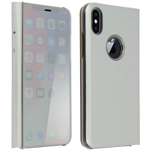 Housse iPhone X / XS Etui Clapet Miroir Coque - Fonction Stand Argenté
