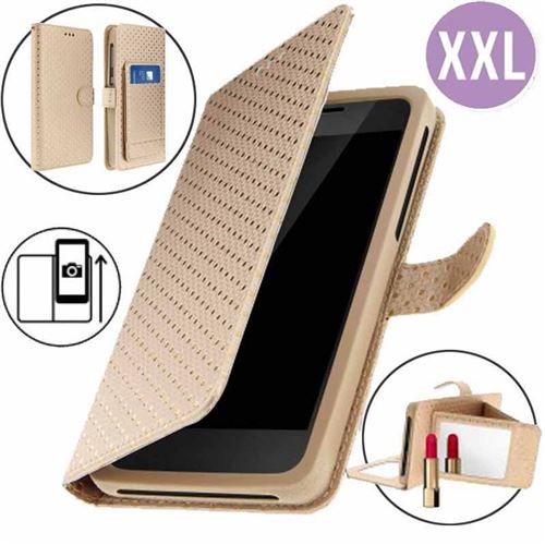 Etui Housse portefeuille or à  pois dorés pour Archos 55 Cobalt Plus