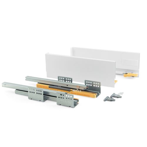 Emuca Kit de tiroir pour cuisine Concept, hauteur 138 mm, prof. 400 mm, fermeture amortie, Acier, Blanc