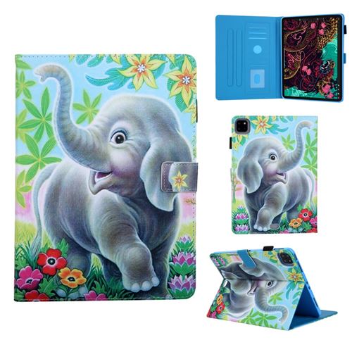 Etui en PU impression de motifs avec support multi-angle et porte-carte bel éléphant pour votre Apple iPad Pro 11 pouces (2020)/(2018)