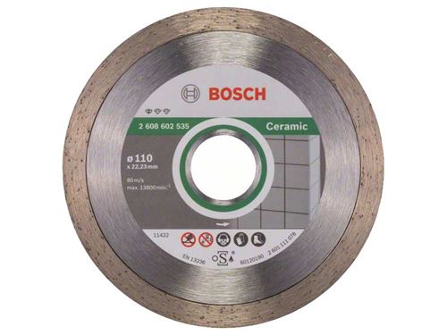 Accessoire Tronçonneuse Bosch 2608602535 Disque à Tronçonner Diamanté Standard For Ceramic 110 X 22,23 X 1,6 X 7,5 Mm