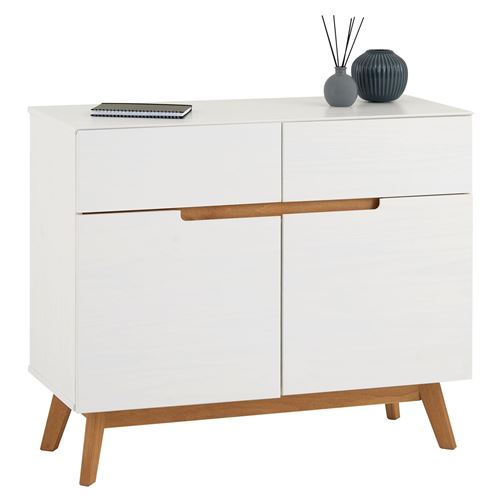 Buffet TIBOR, 2 tiroirs et 2 portes, lasuré blanc