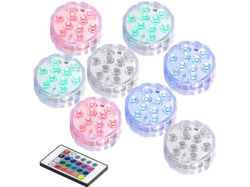 Set de 8 lampes immersibles à LED RVB avec télécommandes - 75 mm