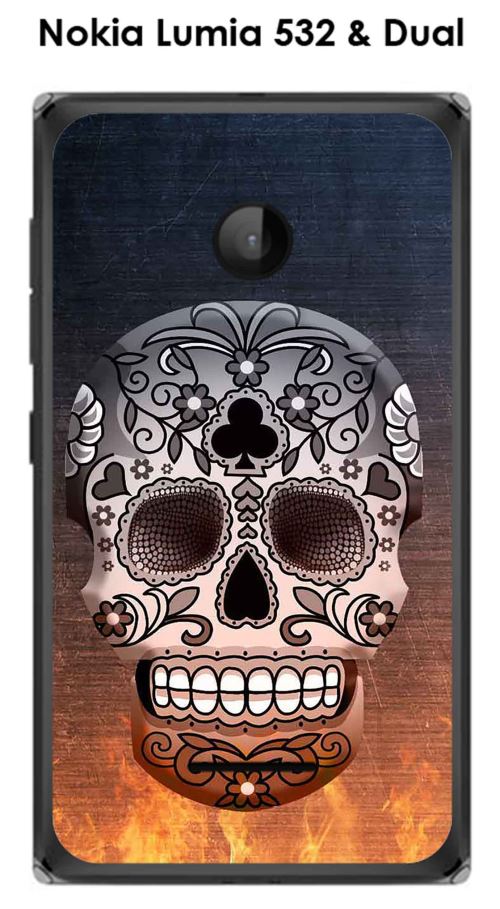 Coque Nokia Lumia 532 & Dual design Tete de mort fond feu