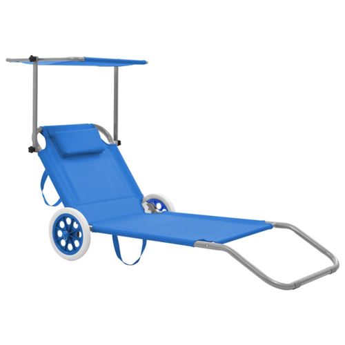 Vidaxl Bleu Chaise Longue Avec Auvent - Image 3