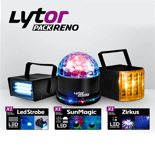 Pack 3 jeux de lumière à LEDs - 1 Mini stroboscope + 1 Dôme ASTRO + 1 effet  Derby