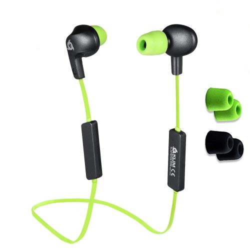 KLIM Pulse Écouteurs Bluetooth 4.1 avec Microphone - Réduction Sonore - Nouveaux Embouts à Mémoire de Forme - Vert