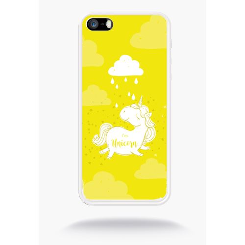 Coque Unicorne Nuage Fond Jaune Compatible Apple Iphone 5s Silicone Blanc Mat