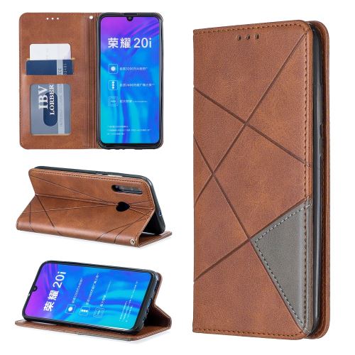 Etui en PU motif géométrique avec porte-carte café pour votre Huawei P Smart Plus 2019/Enjoy 9s/Honor 10i