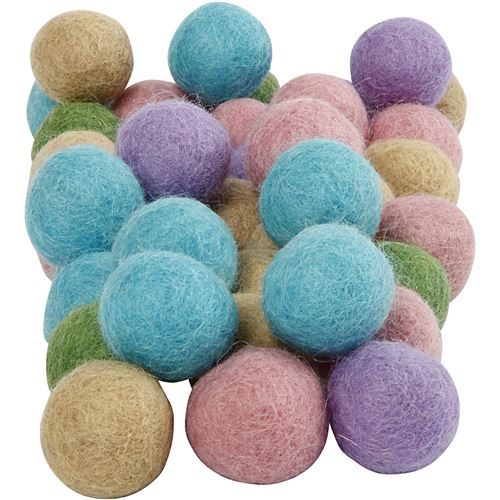 Creotime perles de laine 20 mm pastel 64 pièces