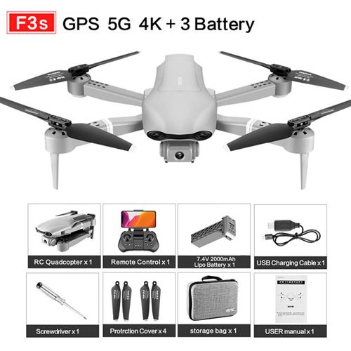 Drone Quadricoptère F3 Flux optique avec double caméra 4K HD+1 Batterie-Gris