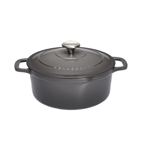 Chasseur Cocotte ronde 28 cm gris caviar interieur noir - Invicta - Gris - Fonte émaillée - vue 1
