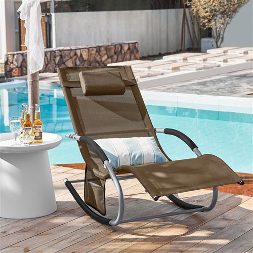 SoBuy OGS28-BR x2 Lot de 2 Bain de Soleil Chaise Longue Fauteuil à Bascule avec Appui-tête et Pochette latérale et Repose-Pieds