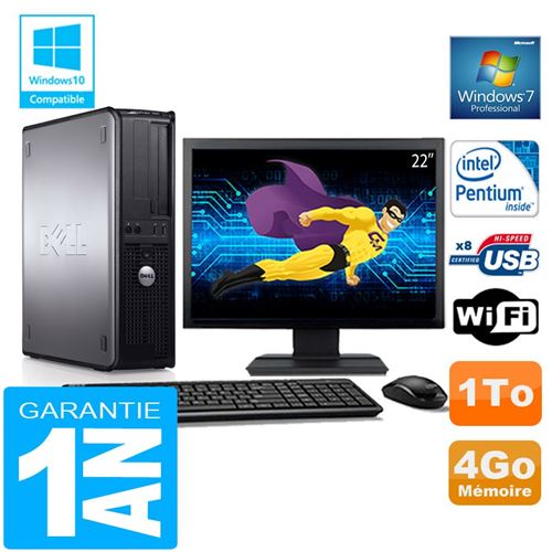 PC Dell 780 Dt Intel E5300 Ram 4Go Disque 1 To WiFi W7 Ecran 22'