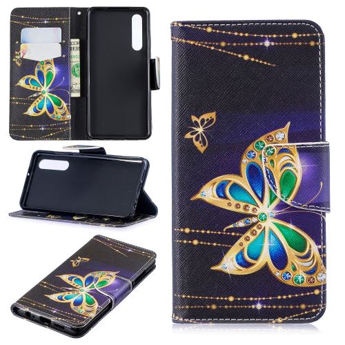 Etui en PU impression de motifs papillon avec diamant pour votre Huawei P30