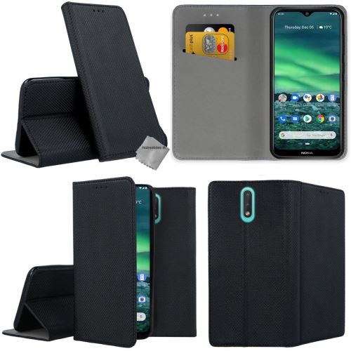 Housse portefeuille avec coque intérieure en silicone pour Nokia 2.3 - verre trempe inclus - NOIR MAGNET